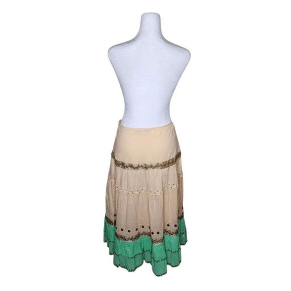 Vintage Y2K Hazel Maxi Hippie Maxi Peasant Skirt Womens Size L Tan Multi - Picture 6 of 10